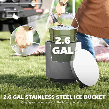 3-in-1 Outdoor Cooler Side Table with Ice Bucket | Concrete Look | 2.6 Gal