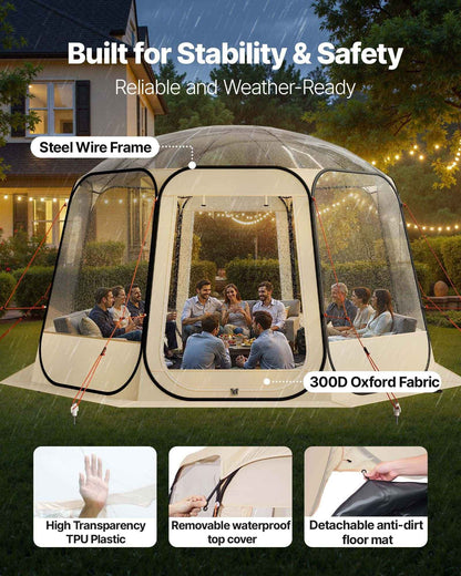 Pop Up Bubble Tent, 12 X 11.1 Ft Waterproof &amp; UV-Resistant, Clear Camping Tent Shelter, Outdoor Garden Dome Igloo Tents With Windows, 540° Panoramic View, For 10-12 Persons Patio Backyard
