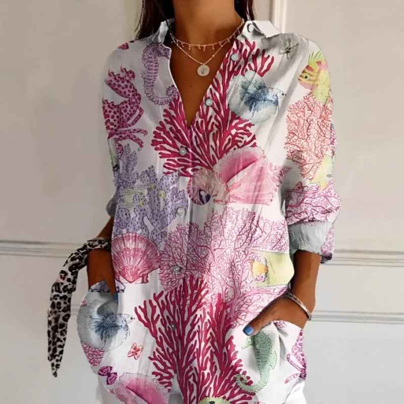 Floral Print Long-sleeved Shirt Women&