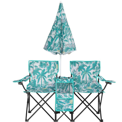 Camping Chairs, Folding Double Chair With Removable Umbrella, Cup Holders, Cooler Bag, Side Pocket &amp; Carry Bag, For Beach, Outdoor, Sports, Concerts, Travel, Picnic