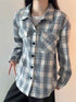 Sky Blue American Style Heavyweight Plaid Womens Shirt