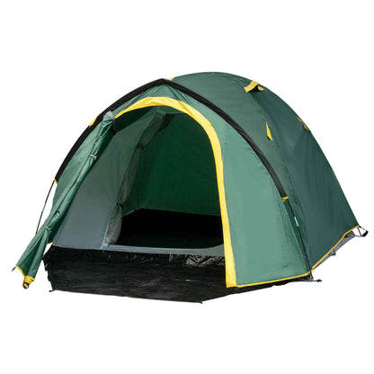 Dome Tent For 2 Person Camping Tent With Large Windows, Waterproof Green And Yellow