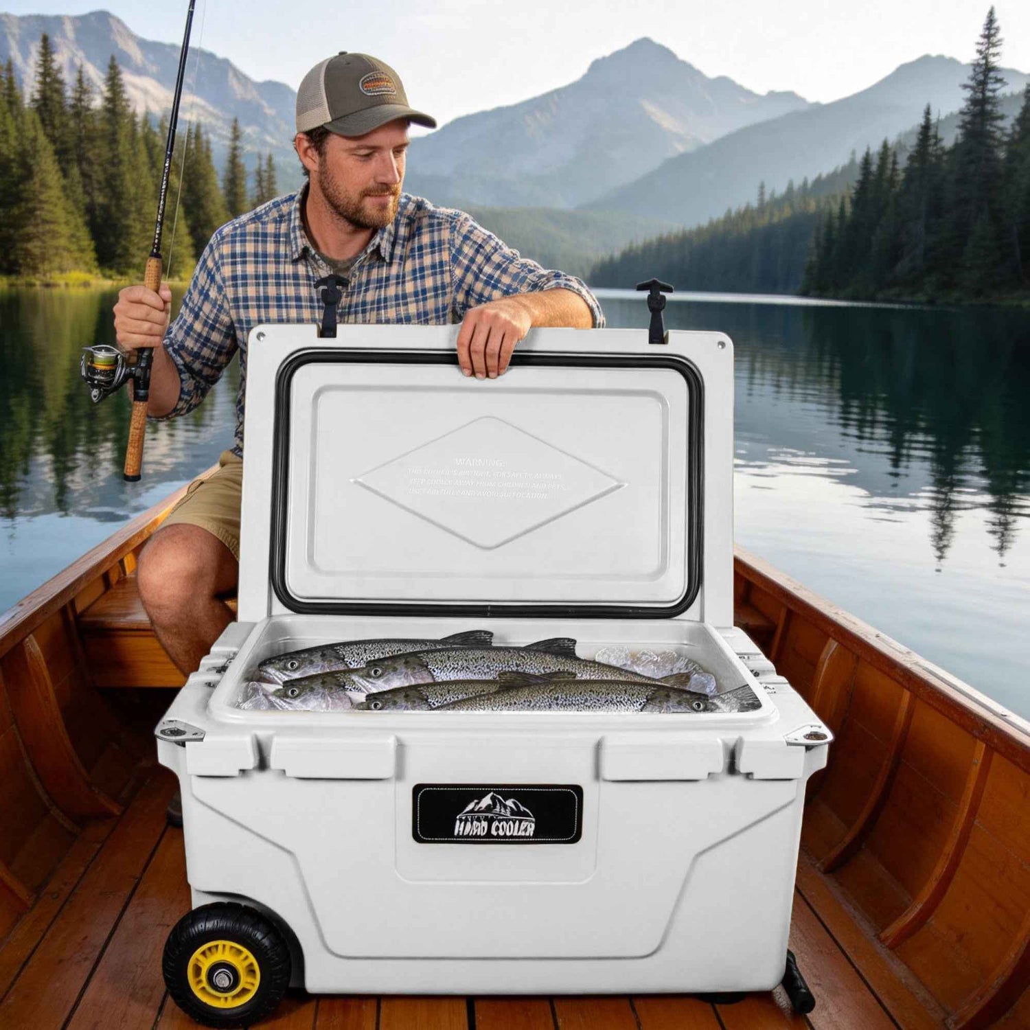 65 Quart White Cooler, Ultra-Tough Hard Shell Ice Chest - Heavy-Duty Insulated Portable Cooler With 6-Day Ice Retention For Camping, Job Site, Tailgating, Beach &amp; Fishing