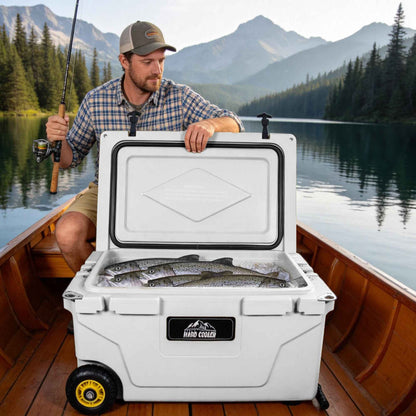 65 Quart White Cooler, Ultra-Tough Hard Shell Ice Chest - Heavy-Duty Insulated Portable Cooler With 6-Day Ice Retention For Camping, Job Site, Tailgating, Beach &amp; Fishing