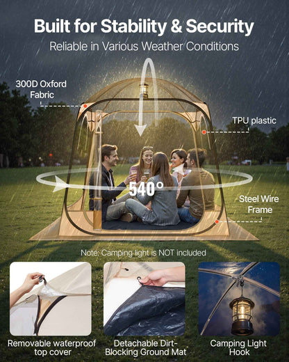 Pop Up Sports Tent, 72x72 In Clear Bubble Tent For 2-4 Persons, Waterproof Outdoor Pod With Floor Mat &amp; Top Cover, Garden Igloo Dome Tents Camping Shelter For Events Fishing Cheering
