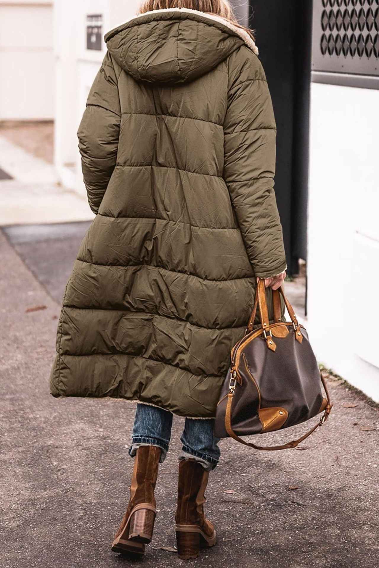 Solid Color Hooded Long Coat Winter Long Sleeve Double-sided Wear Slim Elegant Cardigan Jacket Top Women&
