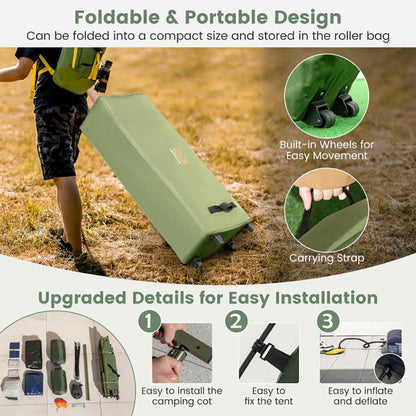 Foldable Outdoor Camping Tent Cot With Air Mattress And Sleeping Bag For Camping, Hiking, Fishing And Other Outdoor Activities