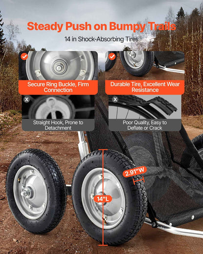 Game Carts For Hunting, 500LBS Deer Cart Game Hauler, Heavy-Duty Crawler Cart, All-Terrain Folding Deer Hauling Cart With Shock-Absorbing Tires, Utility Gear Dolly For Hunting Fishing Hiking