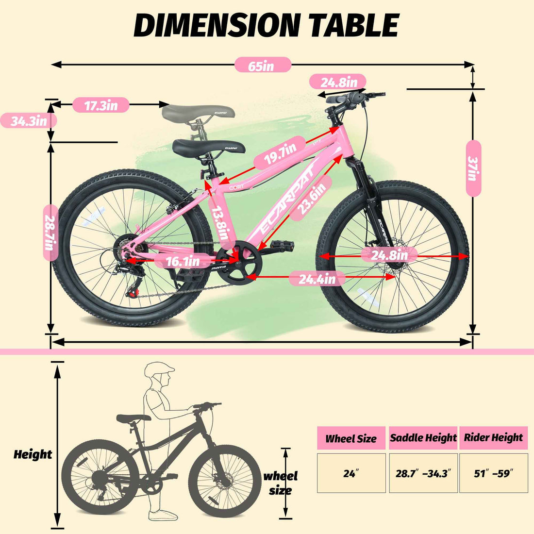 24 Inch Youth Mountain Bike With 7 Speeds &amp; Front Suspension Durable Steel Frame, Alloy Rims &amp; Disc Brakes For Boys And Girls In Multiple Colors
