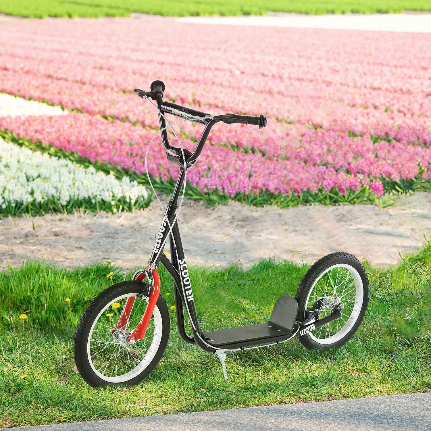 Kids Kick Scooter, Black, Adjustable Handlebar, Dual Rear Brakes, Inflatable Wheels