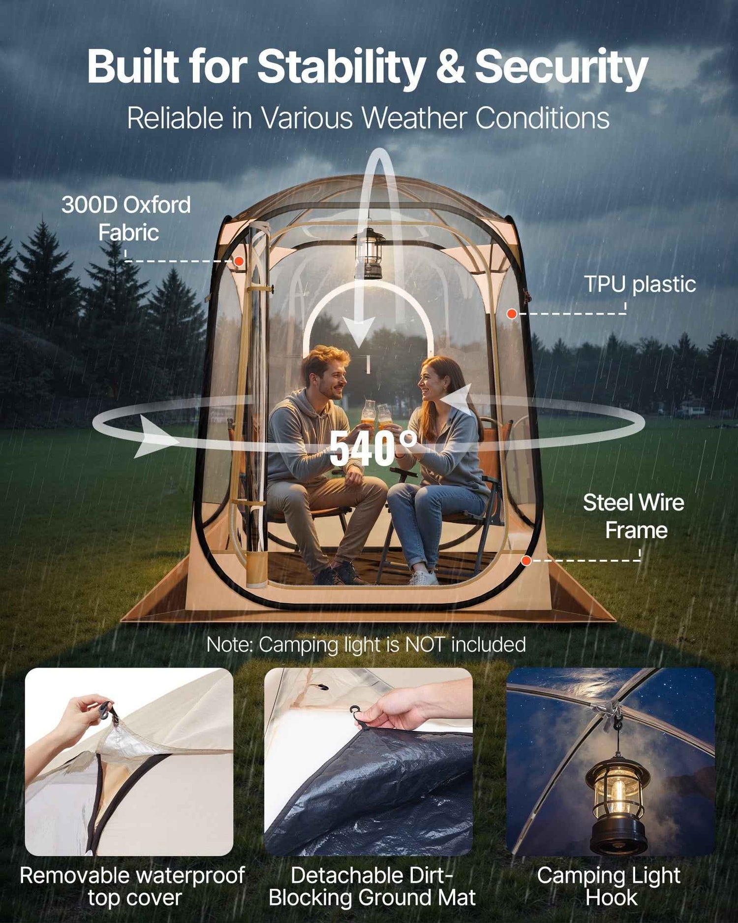 Pop Up Sports Tent, 50x50 In Clear Bubble Tent For 1 Person, Waterproof Outdoor Pod With Floor Mat &amp; Top Cover, Garden Igloo Dome Tents Camping Shelter For Events Fishing Cheering