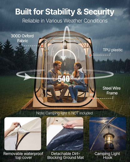 Pop Up Sports Tent, 50x50 In Clear Bubble Tent For 1 Person, Waterproof Outdoor Pod With Floor Mat &amp; Top Cover, Garden Igloo Dome Tents Camping Shelter For Events Fishing Cheering