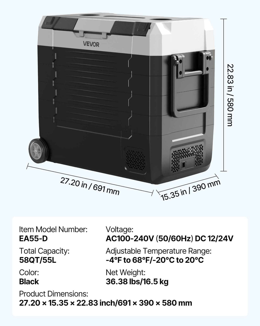 Car Refrigerator, DC 12/24V AC100-240V Compressor Electric Cooler, -4°F To 68°F Truck Refrigerator With APP Control, Wheels & Dual Zone, 58 QT Cars Cooler For RVs, Boats, Camping, Fishing
