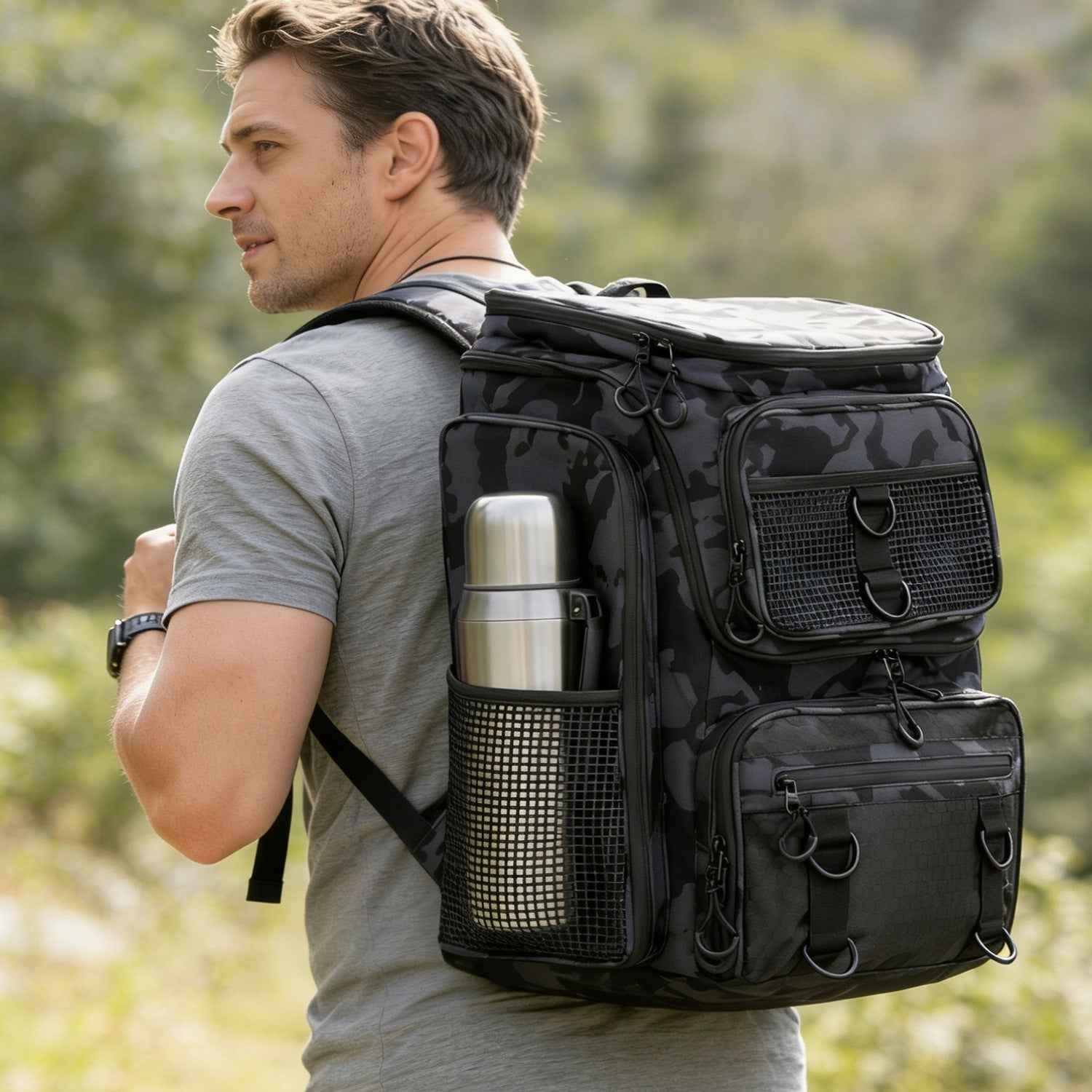 42L 11Gal Fishing Backpack Large Capacity Fishing Tackle Storage Bag With Rod Holders 16 Pocket Water-Resistant With Divider Adjustable Padded Straps For Fishing Gear Outdoor Camping Hiking