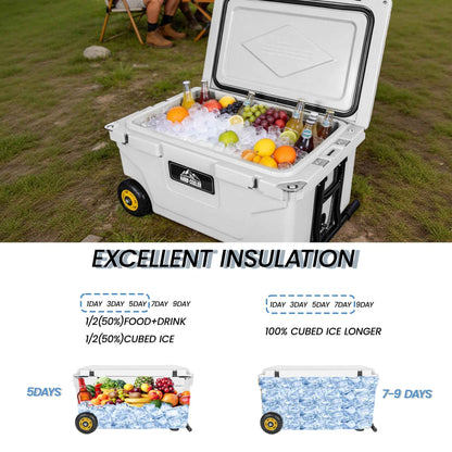 65 Quart White Cooler, Ultra-Tough Hard Shell Ice Chest - Heavy-Duty Insulated Portable Cooler With 6-Day Ice Retention For Camping, Job Site, Tailgating, Beach &amp; Fishing