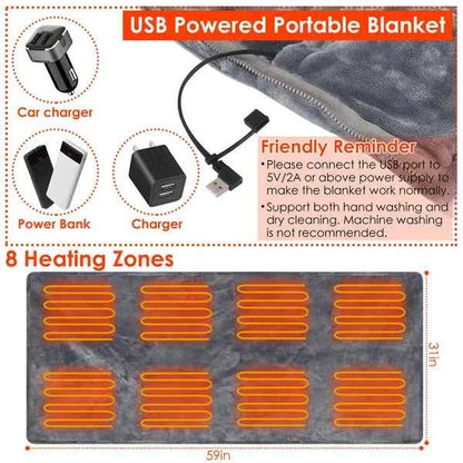 59 Plus 31in USB Heated Blanket Electric Heated Blanket Heated Poncho Shawl Wrap Throw With Zipper Washable For Home Office