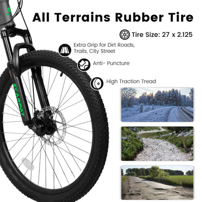 A2760 27.5 Inch Full Suspension Mountain Bike, Front And Rear Dual Shock Absorbers, Mechanical Disc Brakes, 21-Speed, Suitable For Men And Women, Ideal For Travel And Fitness Enthusiasts