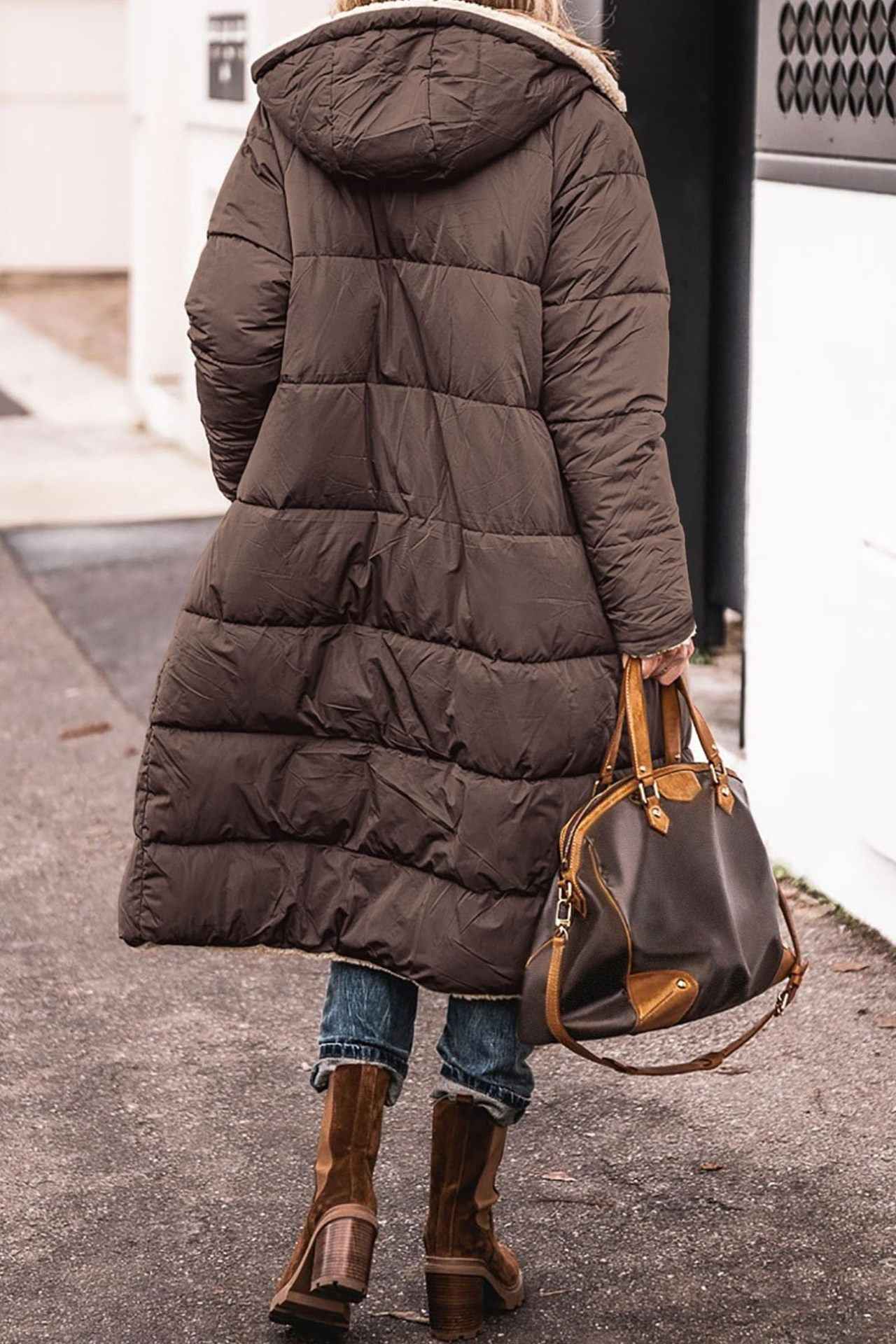 Solid Color Hooded Long Coat Winter Long Sleeve Double-sided Wear Slim Elegant Cardigan Jacket Top Women&