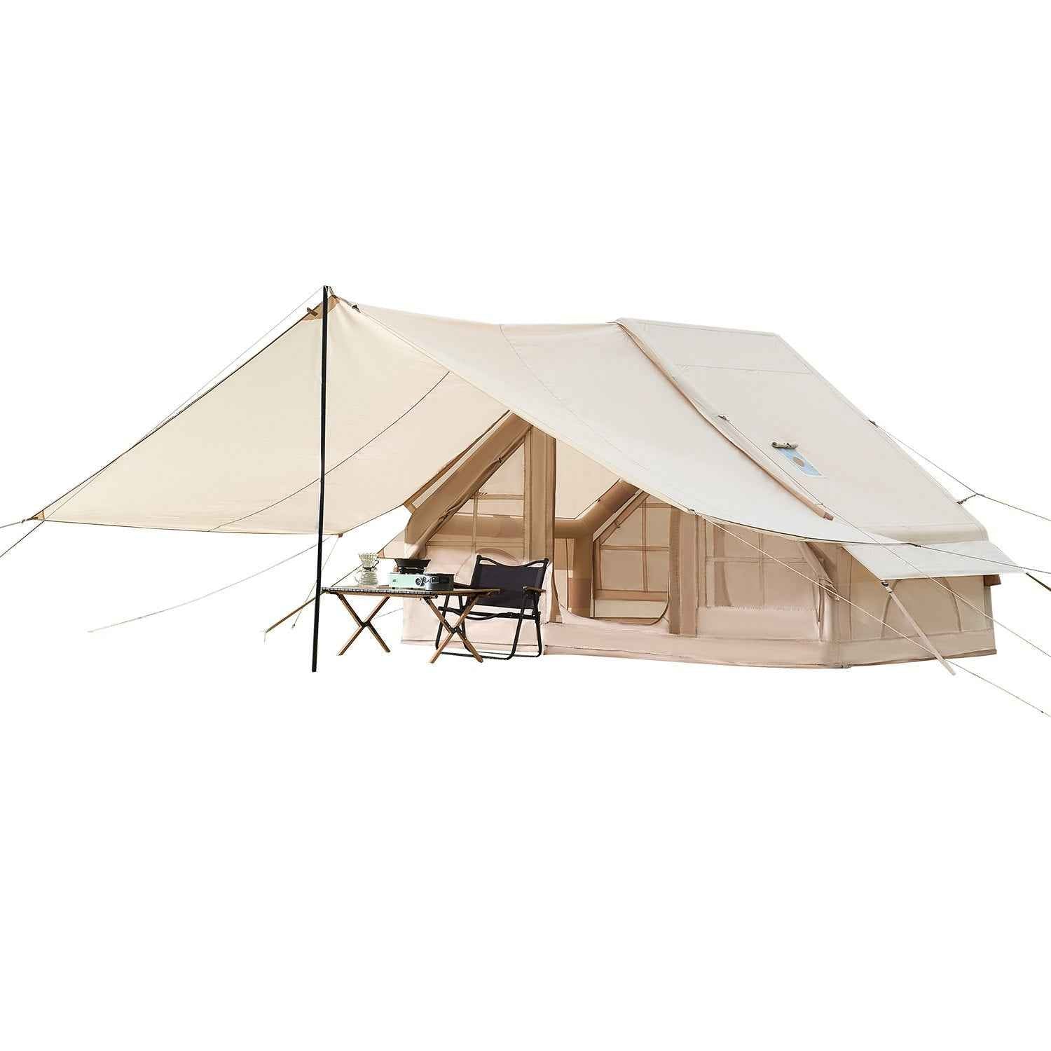 Inflatable Tents For Camping, 3-5 Person Easy Setup Blow Up Tent With Hand Pump, 300D Oxford 4 Season Glamping Tent With Canopy, Stove Jack, 2 Doors &amp; 2 Mesh Windows (Storage Bag Included)