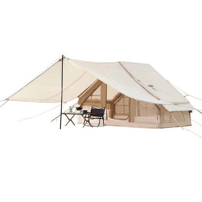 Inflatable Tents For Camping, 3-5 Person Easy Setup Blow Up Tent With Hand Pump, 300D Oxford 4 Season Glamping Tent With Canopy, Stove Jack, 2 Doors &amp; 2 Mesh Windows (Storage Bag Included)