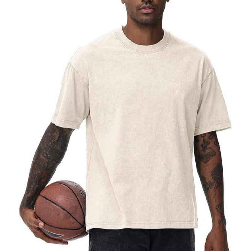 220g American Water-washed Vintage-style T-shirt With Digital Direct-to-garment Short Sleeves