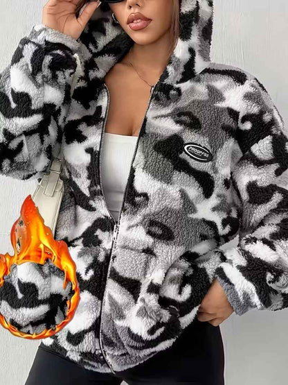 European And American Autumn And Winter Plush Camouflage Warm Jacket
