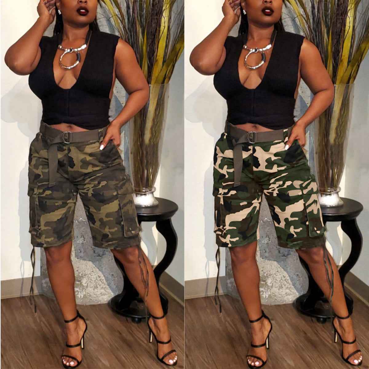 Camouflage Drawstring Multi-pocket Cargo Pants
