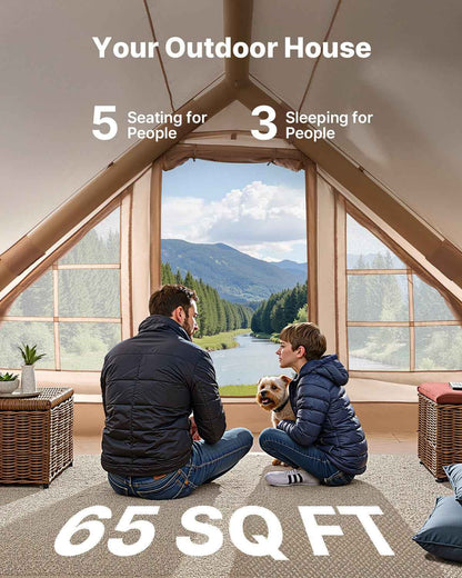 Inflatable Tents For Camping, 3-5 Person Easy Setup Blow Up Tent With Hand Pump, 300D Oxford 4 Season Glamping Tent With Canopy, Stove Jack, 2 Doors &amp; 2 Mesh Windows (Storage Bag Included)