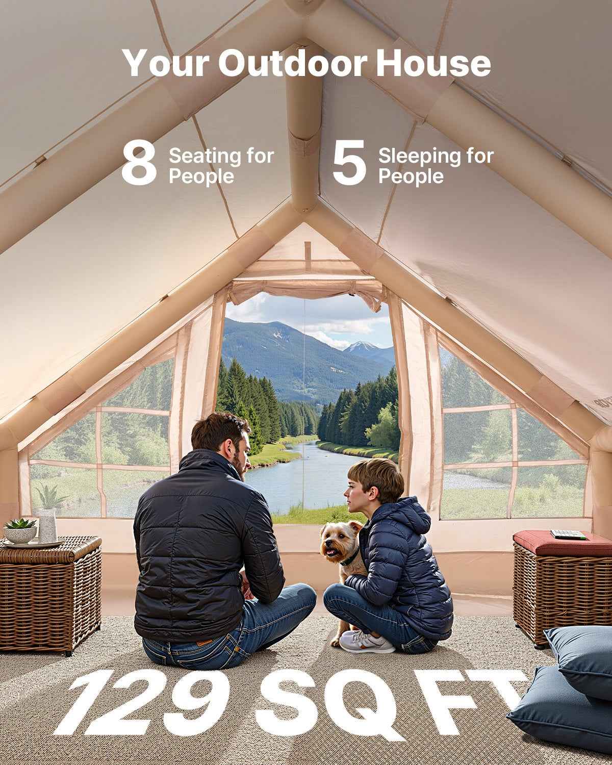 Inflatable Tent For Camping 5-8 Person Glamping Tent With Pump Easy Set Up