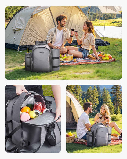 Beach Picnic Backpack Bag For 2 Person With Cooler Compartment Grey