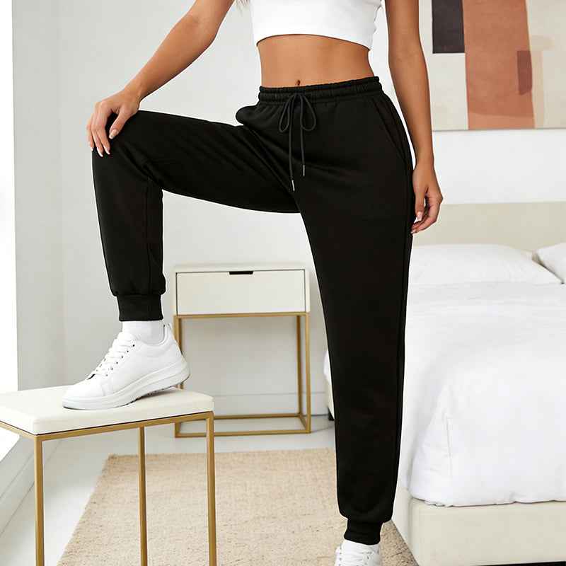 Simple Black Loose, Tight-fitting Jogging Pants With Drawstring Pockets, Comfortable And Loose Daily Sweatpants