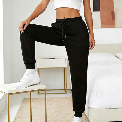Simple Black Loose, Tight-fitting Jogging Pants With Drawstring Pockets, Comfortable And Loose Daily Sweatpants