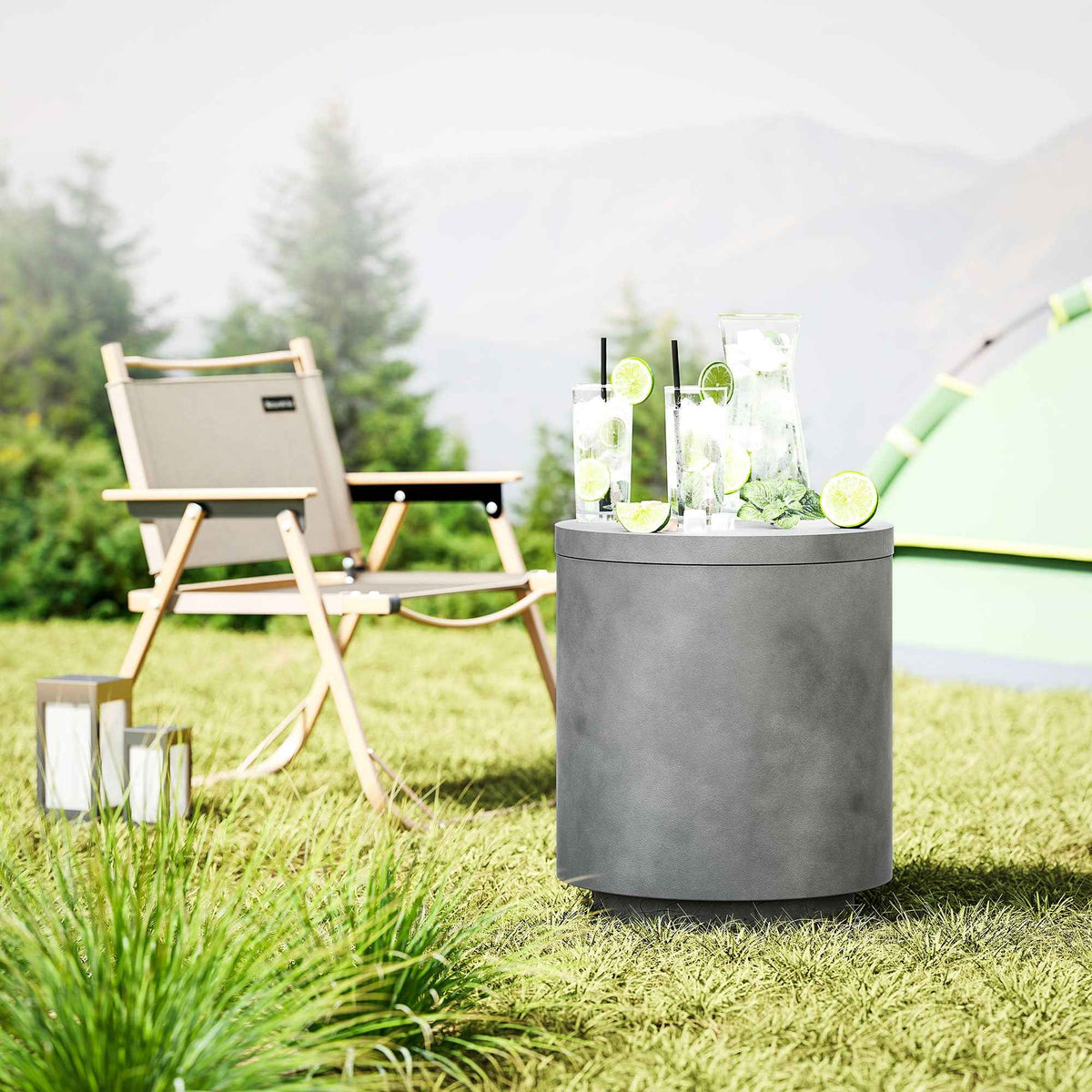 3-in-1 Outdoor Cooler Side Table with Ice Bucket | Concrete Look | 2.6 Gal