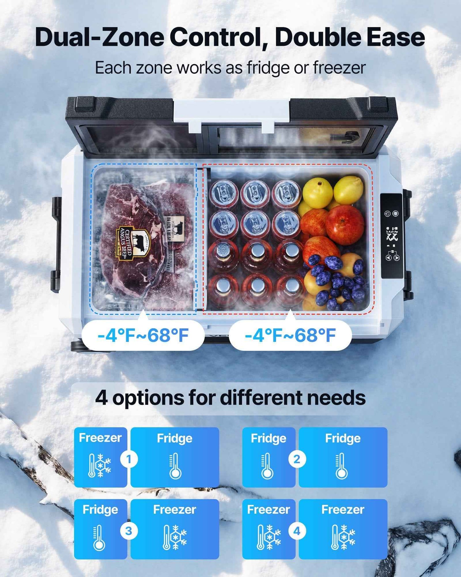 Car Refrigerator, DC 12/24V AC100-240V Compressor Electric Cooler, -4°F To 68°F Truck Refrigerator With APP Control, Wheels &amp; Dual Zone, 37 QT Cars Cooler For RVs, Boats, Camping, Fishing