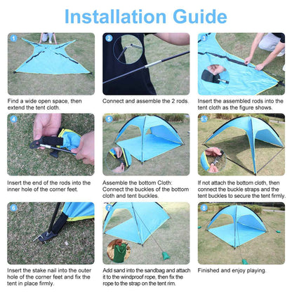 1Pc 4-6 Person Beach Tent Canopy  With 3 Door Openings Carry Bag UPF50 Waterproof  For Beach Picnic Camping Hiking Adventure Fishing