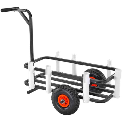 Beach Fishing Cart, 200 Lbs Load Capacity, Fish And Marine Cart With Two 11" Big Wheels Rubber Balloon Tires For Sand, Heavy-Duty Steel Pier Wagon Trolley With 7 Rod Holders For Fishing, Picnic