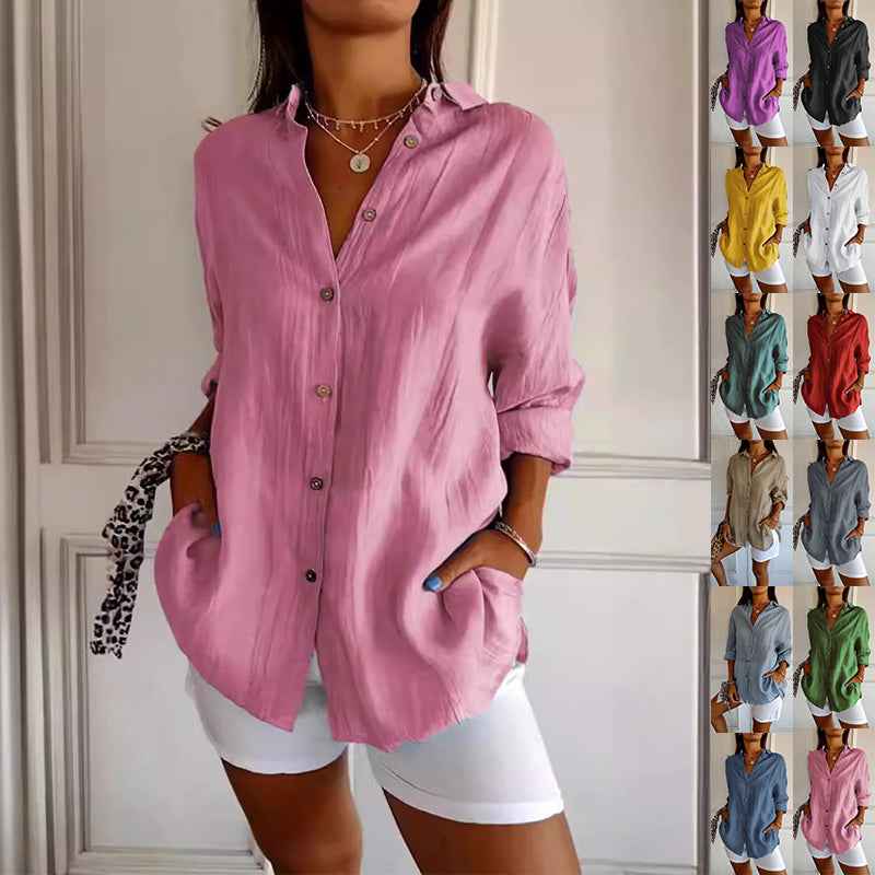 Lapel Long Sleeve Shirt Women&
