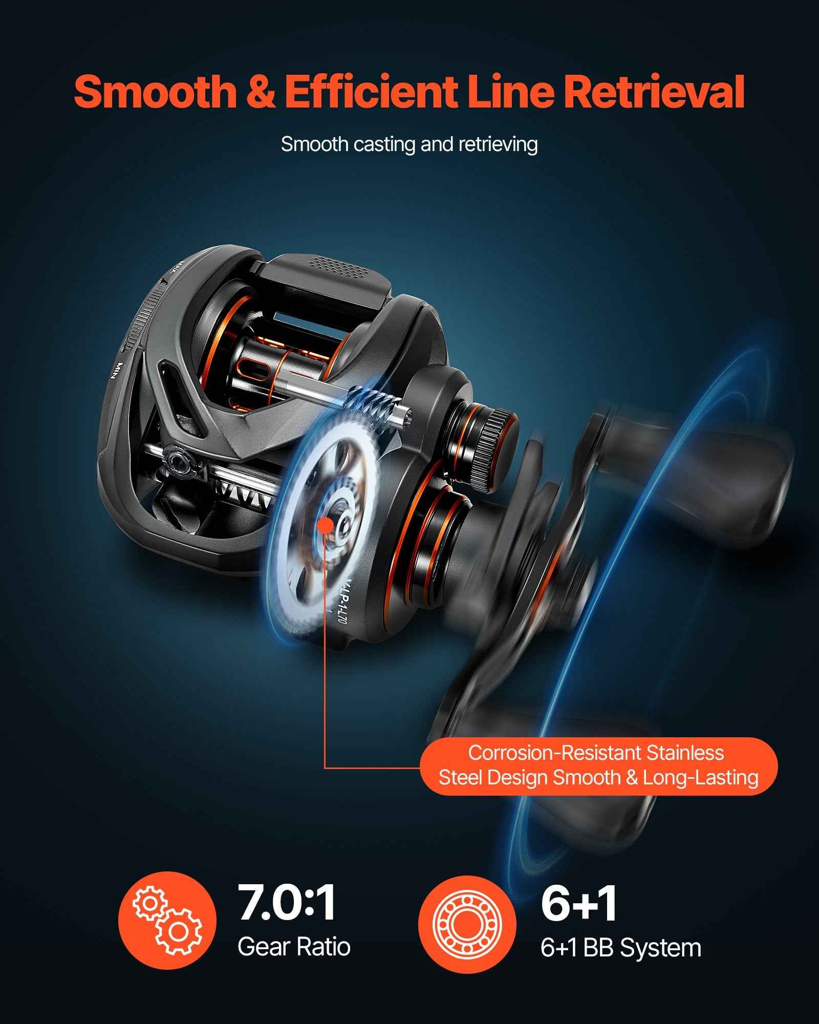 Rod And Fishing Reel Combo, IM7 Carbon Fiber Baitcasting Rod And Reel Combo, Bass Fishing Pole With 6+1 BB System, 7.0:1 Gear Ratio, Cork Handle, Stainless Steel Guides With Ceramic Rings