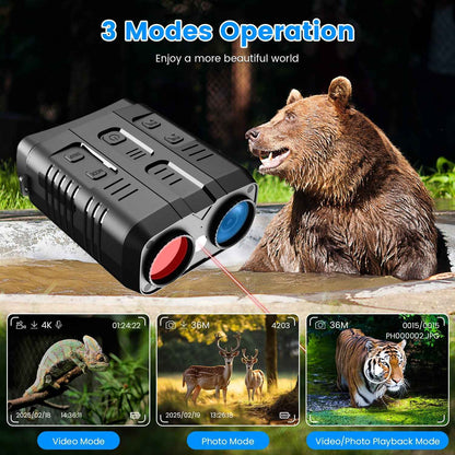 1Pc Night Vision Goggles 4K Full-Color Binoculars 10X Zoom With 2624ft Viewing Range 3in Screen 64G MMC Card WIFI APP Control Save Photo And Video For Camping Hunting &amp; Security