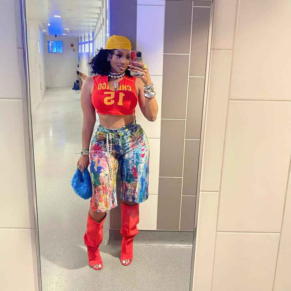 Fashionable Casual Straight-leg Pants Painted Shorts