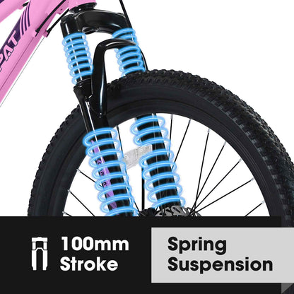 S24103  24 Inch Mountain Bike For Teenagers Girls Women, Shimano 21 Speeds With Dual Disc Brakes And 100mm Front Suspension, White Pink