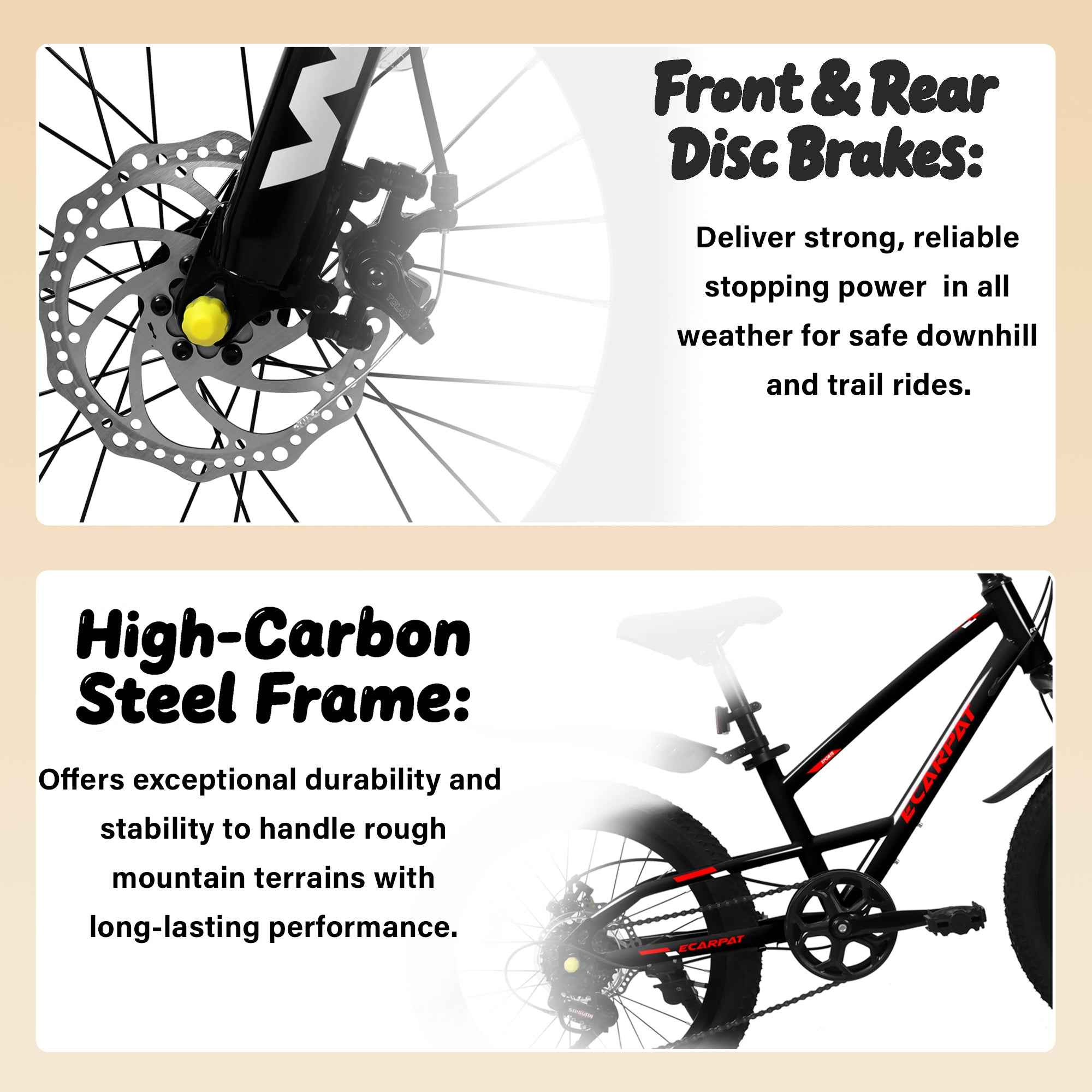 A20184 20 Inch Mountain Kids Bike For Boys &amp; Girls, Ages 6-12, 7-Speed With Front Suspension