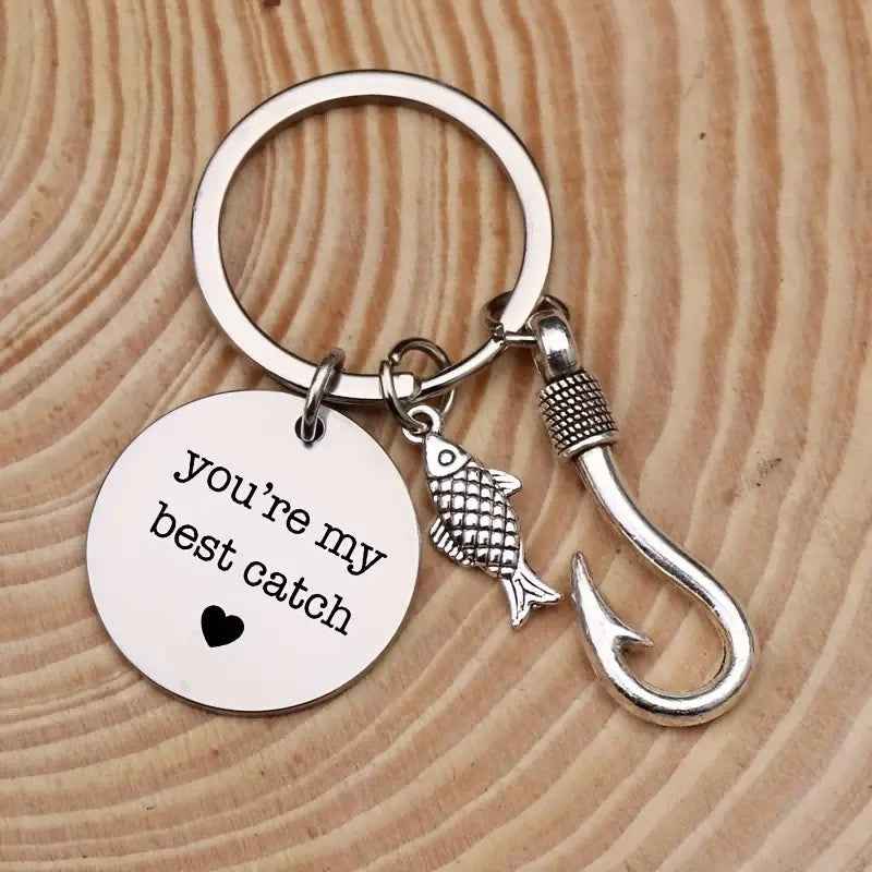 4pcs Stainless Steel Mountaineering Chain Keychain Metal Fishing Enthusiast Gift With Cartoon Style Fish Hook