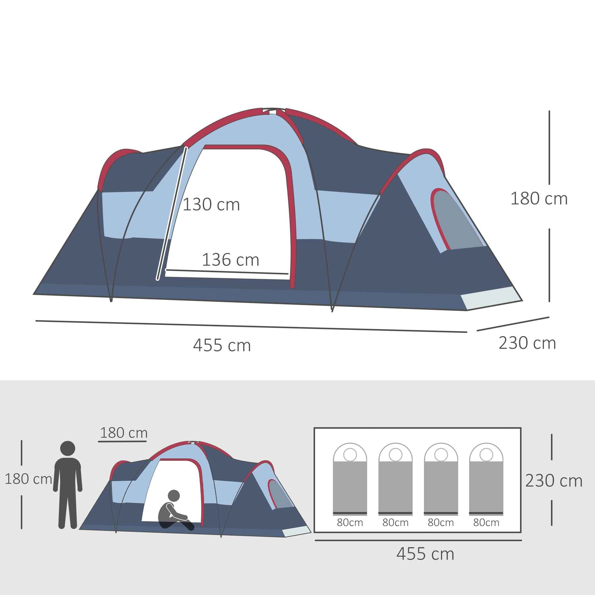 Fibreglass &amp; Steel Frame 5/6 Person Lightweight Camping Tent Blue