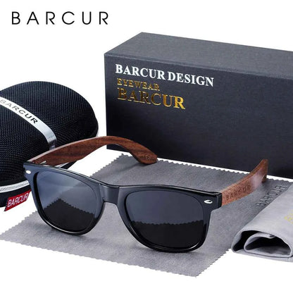 BARCUR BC8700 Natural Black Walnut Polarized Sunglasses – PC Frame, UV400, Unisex