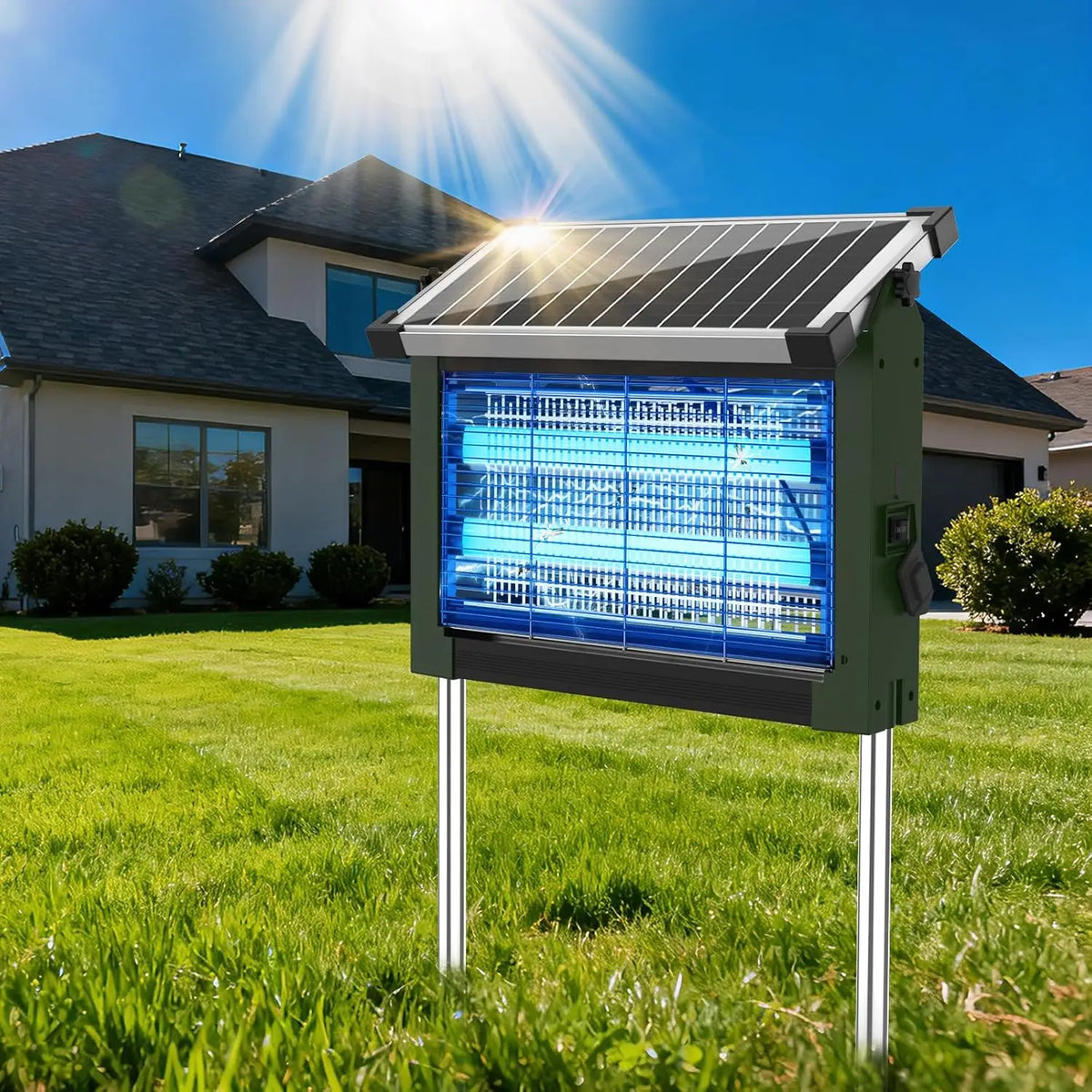 Solar Bug Zapper – 4500V Electric Mosquito Zapper with Panel Sensor, Waterproof, for Garden, Patio &amp; Camping