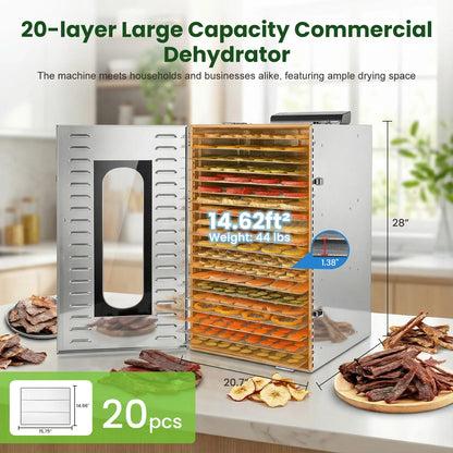 Commercial Food Dehydrator 20 Trays Large Food Dryer Machine for Jerky, Meat, Fruit, Herbs, Industrial Dehydrator Biltong Maker