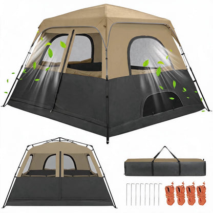 8-Person Camping Tent | 5-Min Solo Setup | 1500mm Waterproof Rainfly &amp; Windproof