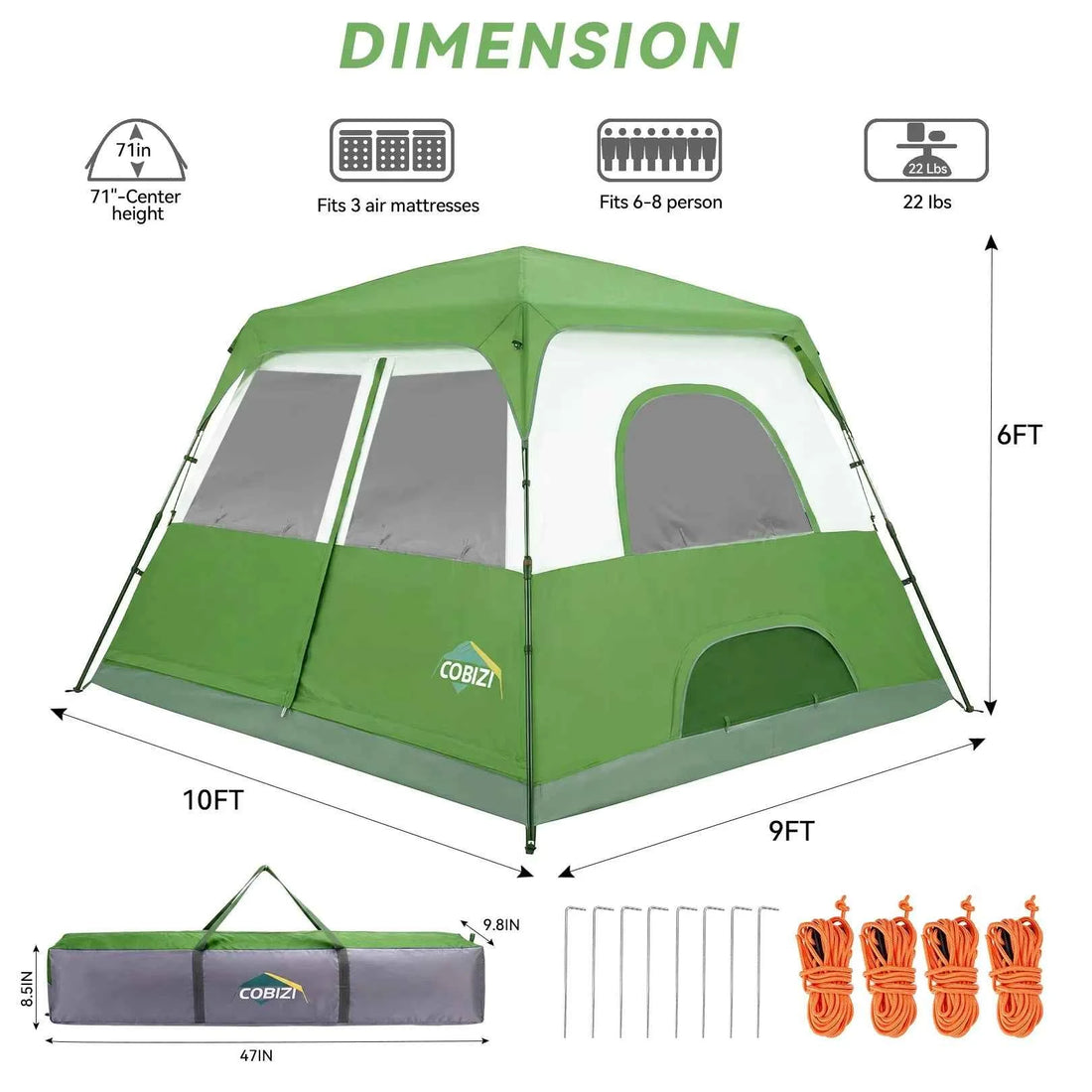 6-8 Person Camping Tent Easy Setup Waterproof Windproof Backpacking Tent With Removable Rainfly Lightweight Portable Outdoor Family Tents For Camping Travel Fishing Hiking