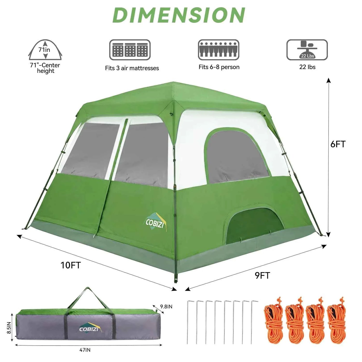 6-8 Person Camping Tent Easy Setup Waterproof Windproof Backpacking Tent With Removable Rainfly Lightweight Portable Outdoor Family Tents For Camping Travel Fishing Hiking